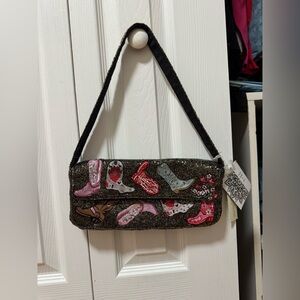 Beaded cowboy boots shoulder bag